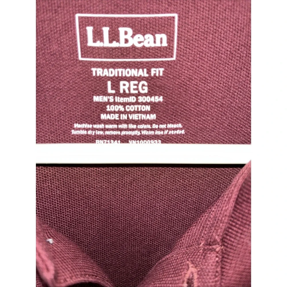L.L. Bean Traditional Fit Polo Men's Large 100% Cotton Short Sleeve Burgundy